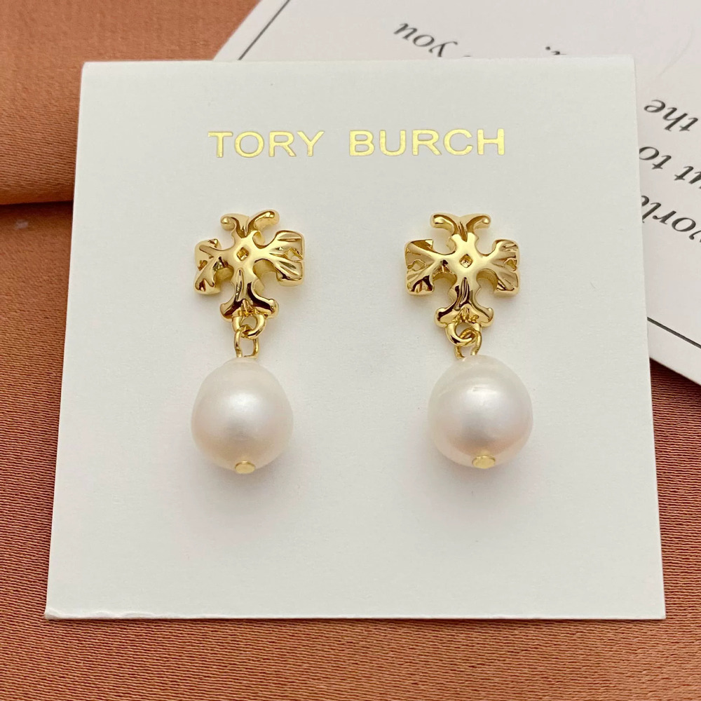 Tory Burch Letter Freshwater Pearl Drop Earrings Metal